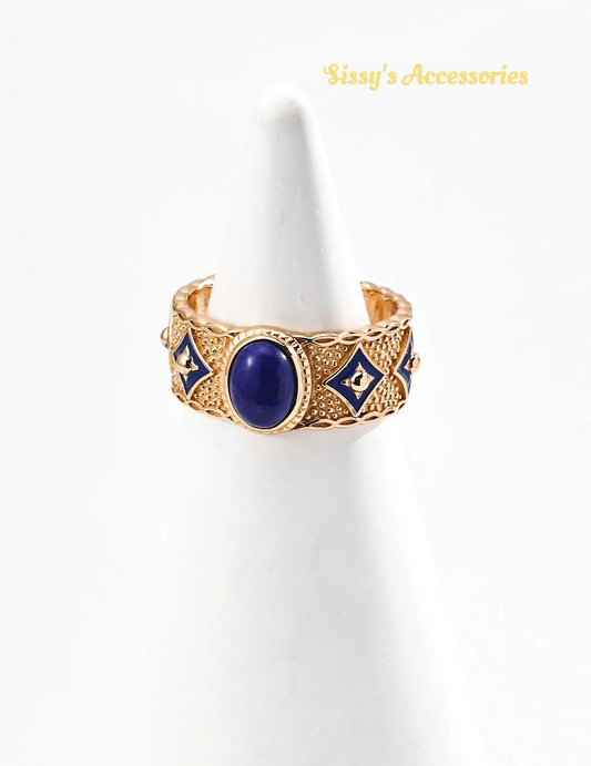 Blue Enamel Lapis Lazuli Mother-of-Pearl Ring