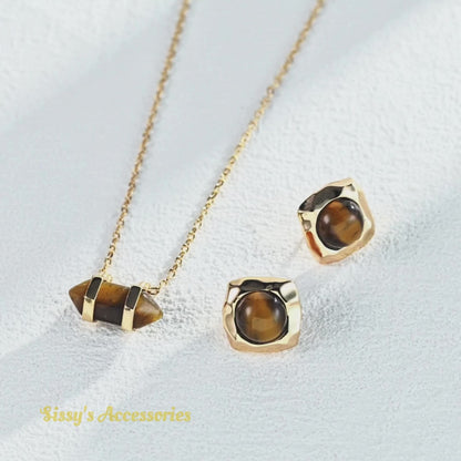 Natural Tiger's Eye Earrings, Ring and Necklace