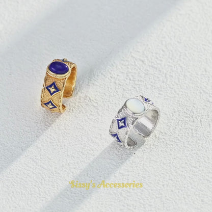 Blue Enamel Lapis Lazuli Mother-of-Pearl Ring