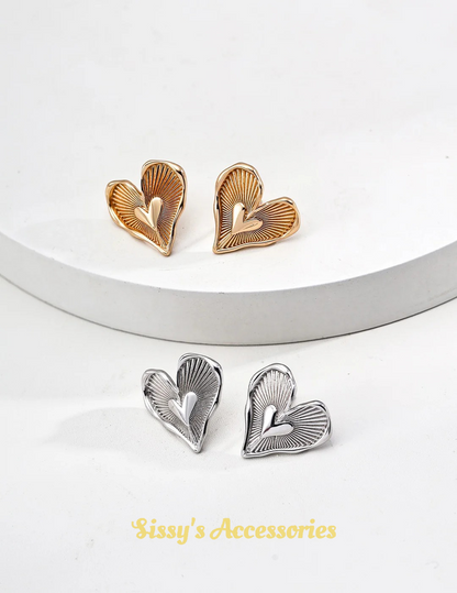 Sterling Silver Heart-shaped Earrings and Necklace