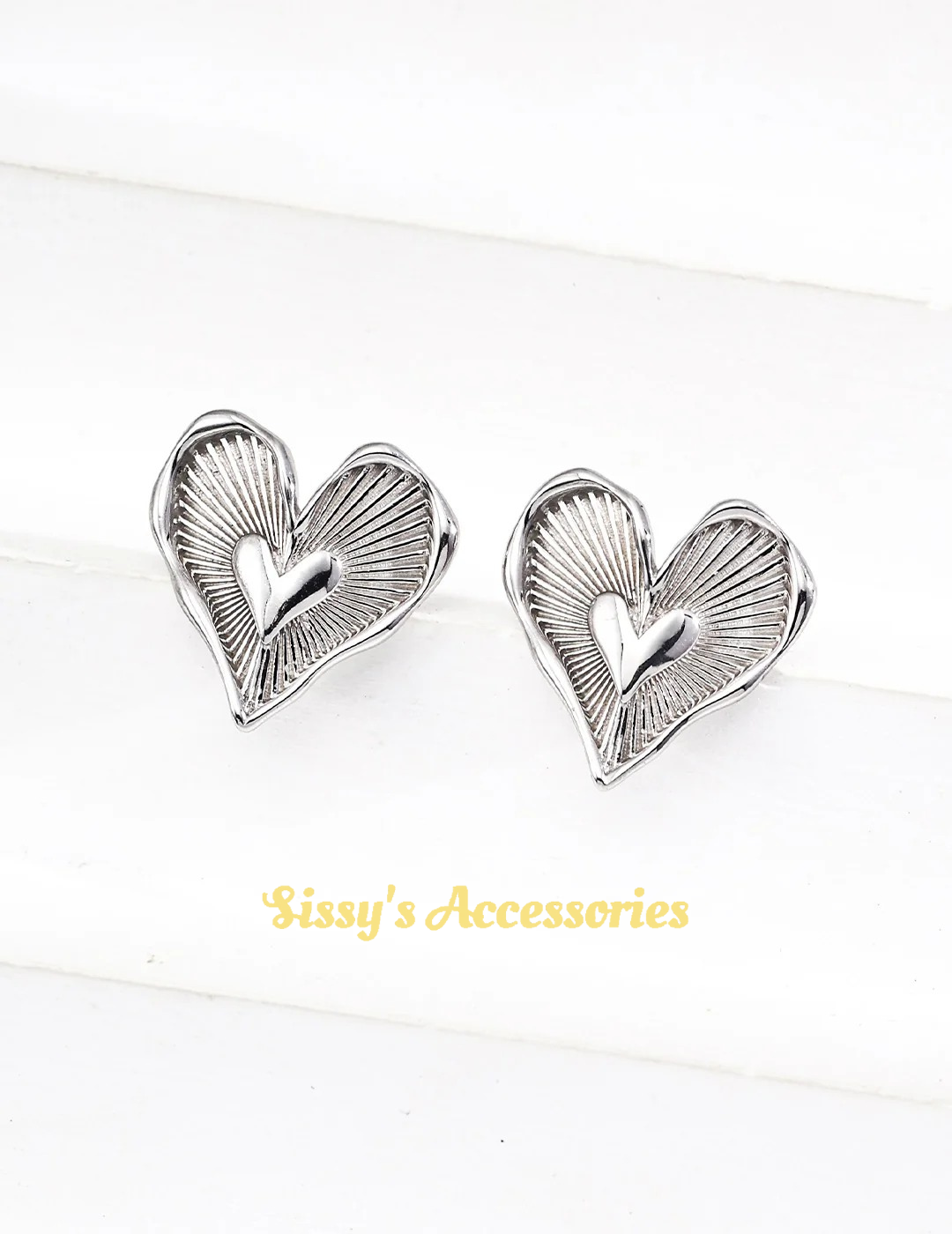 Sterling Silver Heart-shaped Earrings and Necklace