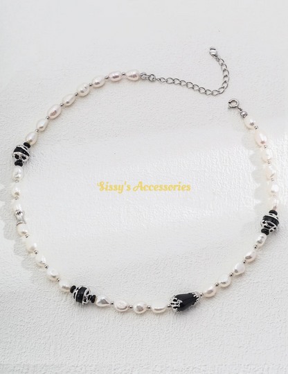 Pearl Black Onyx Necklace and Bracelet