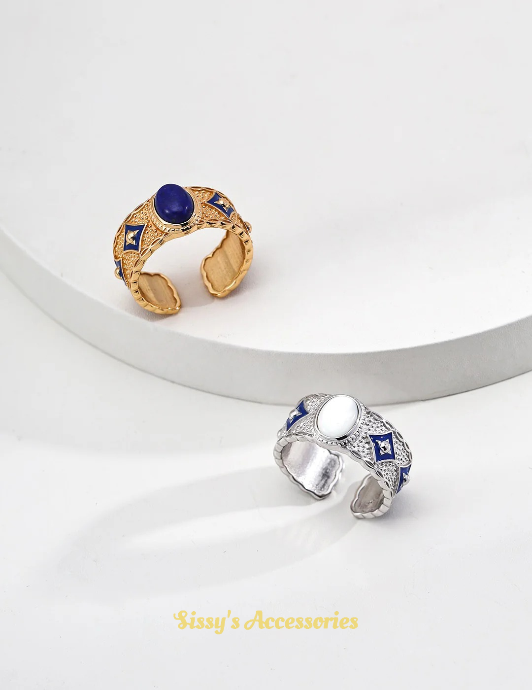 Blue Enamel Lapis Lazuli Mother-of-Pearl Ring
