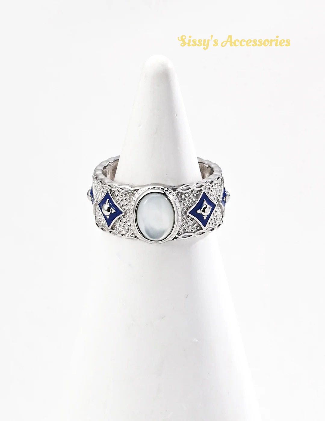 Blue Enamel Lapis Lazuli Mother-of-Pearl Ring
