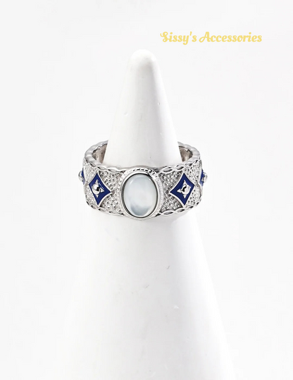 Blue Enamel Lapis Lazuli Mother-of-Pearl Ring