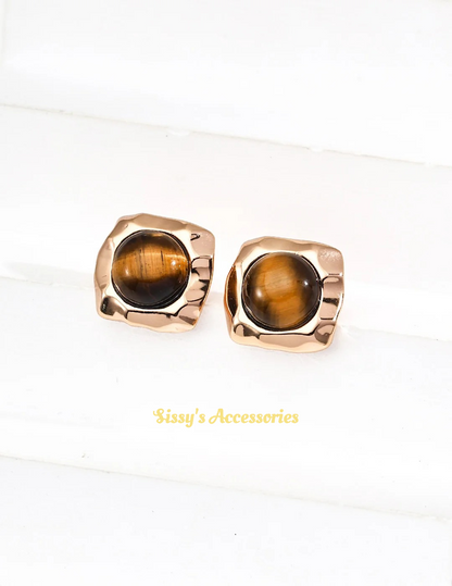 Natural Tiger's Eye Earrings, Ring and Necklace