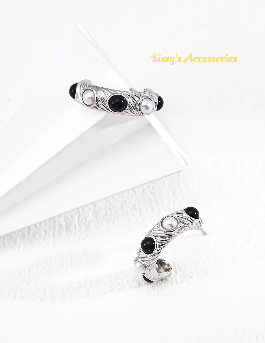 Pearl and Black Onyx Earrings