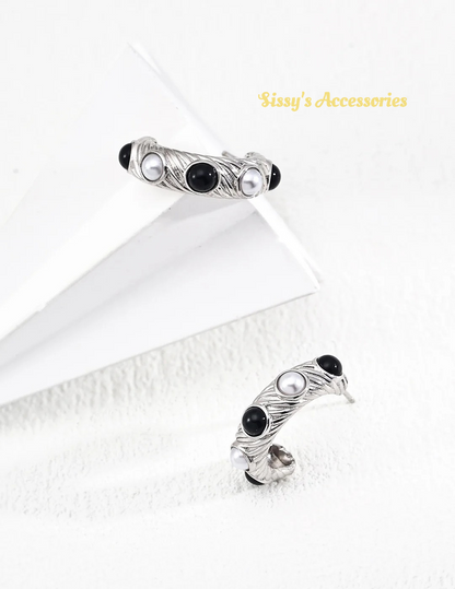 Pearl and Black Onyx Earrings