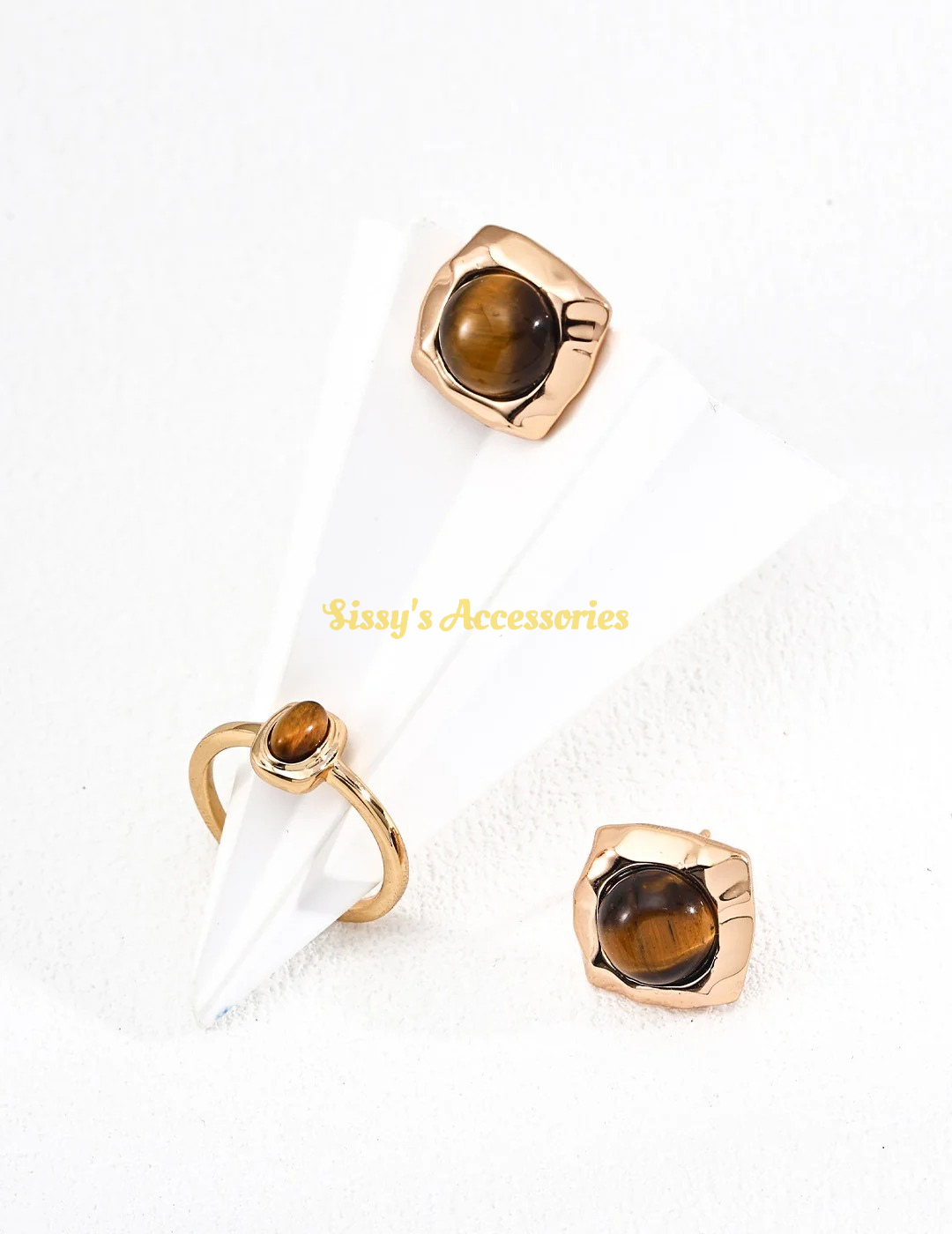 Natural Tiger's Eye Earrings, Ring and Necklace