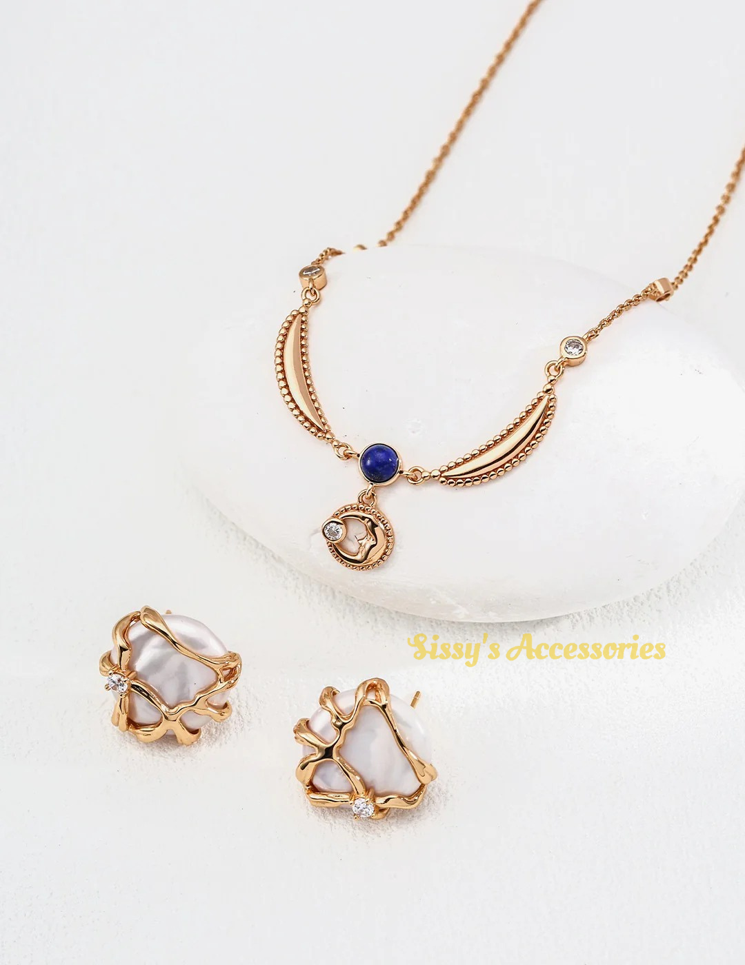 Lapis Lazuli Zircon Necklace, Ring and Earrings