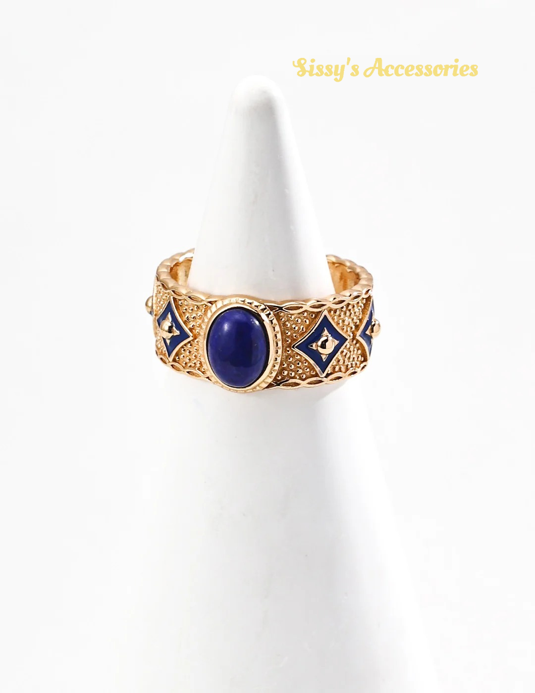 Blue Enamel Lapis Lazuli Mother-of-Pearl Ring
