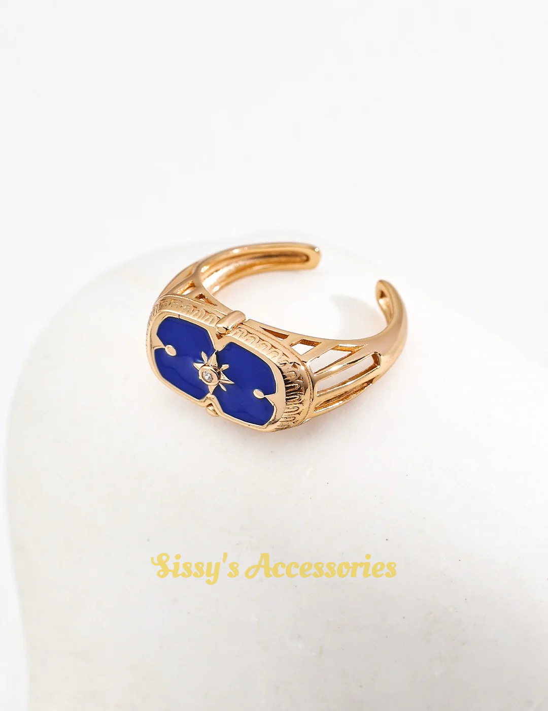 Blue and Black Enamel Droplet Ring and Earrings