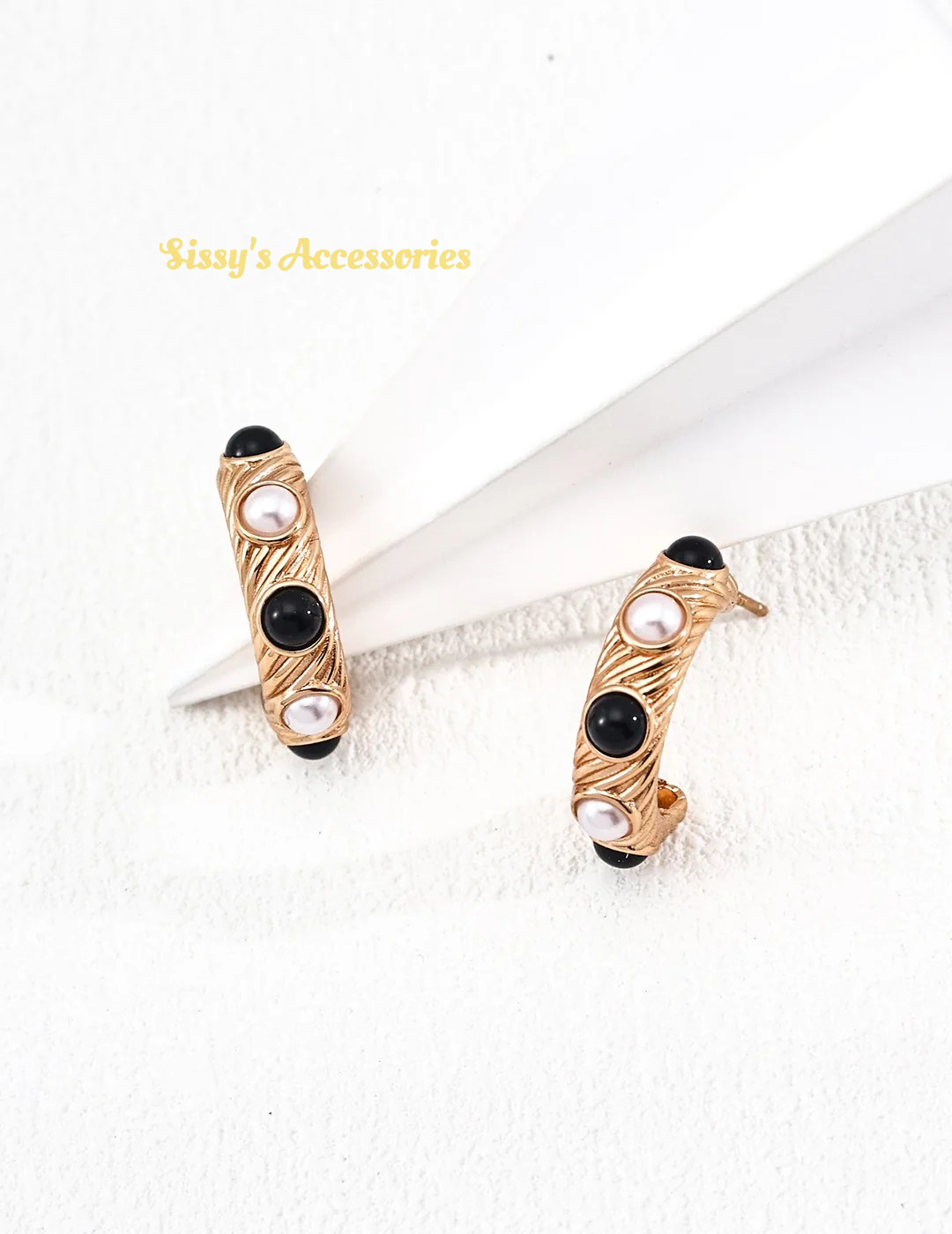 Pearl and Black Onyx Earrings