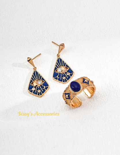 Blue Enamel Lapis Lazuli Mother-of-Pearl Ring
